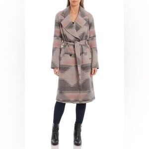 🎸AVEC LES FILLES🎸🔥NWT🔥Belted Blanket Walking Coat in Pink & Grey Aztec— Size XS